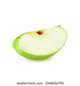 Vector realistic 3d the green apple wedge. Images of green apple slice with bone. Isolated illustration on white background.