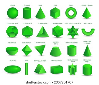 Vektor-realistische 3D-geometrische Formen, einzeln auf weißem Hintergrund. Mathematik geometrische Form, realistische Formen Modell. Platon solide. Geometrische Formen - Symbole für Bildung, Wirtschaft, Design