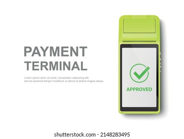 Vector Realistic 3d Green Touch Mobile Payment Machine. POS Terminal Closeup Isolated on White. Design Template of Bank Payment Wireless Contactless Terminal, Mockup. Payments device. Top View