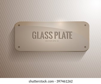 vector realistic 3d grey colored glass plate, name template object. Infographics, office design element. Poster, banner, print advertisement graphic design