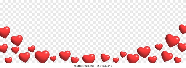 Vector realistic 3d hearts png. Heart border for Valentine's Day design.