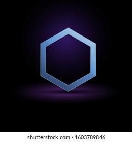 Vector realistic 3d hexagon with neon parts on dark background . Futuristic illustration .