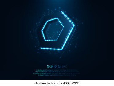 Vector realistic 3d hexagon with neon parts in dark background .Futuristic illustration .
Sci fi object , Realistic hexagon , Futuristic glowing  HUD hexagonal element .Nano techology