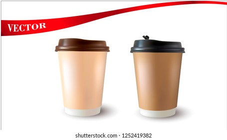 Vector realistic 3d illustration of black coffee cup.Cappuccino.Latte.Americano coffee on white background.Paper coffee cup.
