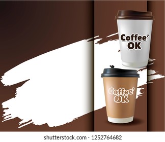 Vector realistic 3d illustration of black Coffee Cup.Cappuccino.Latte.Americano coffee with Logo. Plastic coffee cup. Coffee Logo.