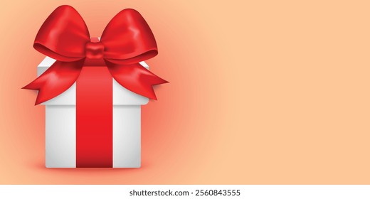 Vector realistic 3D image of a bow on a gift box. Concept of a gift and surprise for holidays. Birthday, Valentine's Day, etc. Element for your design