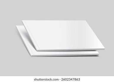 Vector realistic 3d landscape magazine mockup with white blank covers template on background. For the business presentation magazine, notebook, booklet, brochure, catalogue or a publisher advertising
