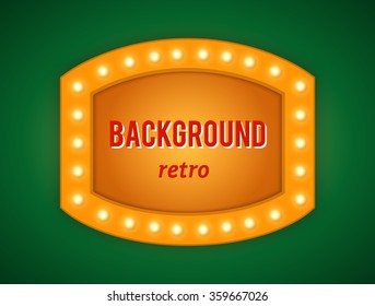 Vector realistic 3D light background.   Retro design element square frame glowing with lamps for your Template, Advertising, Promotions. 