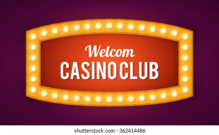 Vector realistic 3D light background.   Retro design element square frame glowing with lamps for your Template, Advertising, Promotions. 