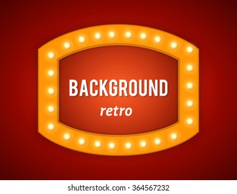 Vector realistic 3D light background. Retro design element square frame glowing with lamps for your Template, Advertising, Promotions. 