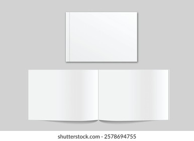 Vector realistic 3d magazine mockup with white blank cover isolated on background. For the business presentation magazine, notebook, booklet, brochure, catalogue or a publisher advertising corporate
