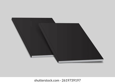 Vector realistic 3d magazine mockup with black blank cover isolated on background. For the business presentation magazine, notebook, booklet, brochure, catalogue or a publisher advertising corporate
