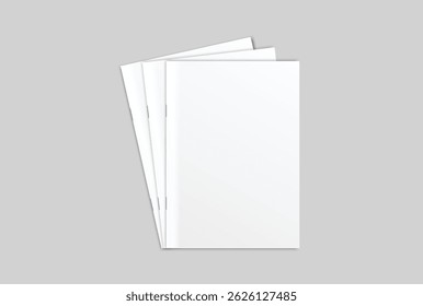 Vector realistic 3d magazine mockup with white blank cover isolated on background. For the business presentation magazine, notebook, booklet, brochure, catalogue or a publisher advertising corporate
