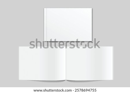 Vector realistic 3d magazine mockup with white blank cover isolated on background. For the business presentation magazine, notebook, booklet, brochure, catalogue or a publisher advertising corporate
