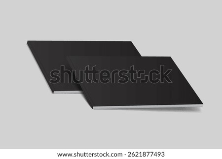 Vector realistic 3d magazine mockup with black blank cover isolated on background. For the business presentation magazine, notebook, booklet, brochure, catalogue or a publisher advertising corporate
