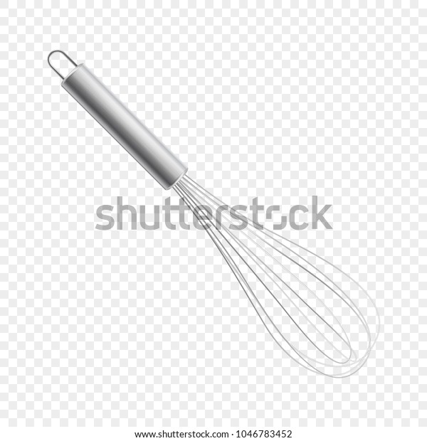 Vector realistic 3D metal\
wire steel whisk icon closeup isolated on transparency grid\
background. Cooking utensil, egg beater. Design template for\
graphics, mockup