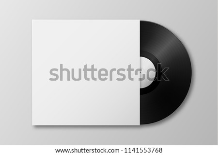 Vector realistic 3d music gramophone vinyl LP record with cover icon closeup isolated on white background. Design template of retro long play for advertising, branding, mockup, packaging for graphics