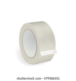 Vector realistic 3D object. A roll of adhesive tape isolated on white background, with shadow.