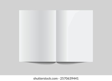 Vector realistic 3d open magazine mockup with white blank paper isolated on background. For the business presentation magazine, notebook, booklet, brochure, catalogue, publisher, advertising corporate