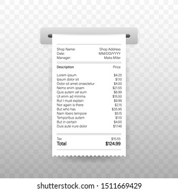 Vector Realistic 3d Paper Printed ATM Transaction Record Receipt Set Closeup Isolated on White Background