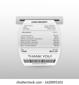 Vector Realistic 3d Paper Printed ATM Transaction Record Receipt Set Closeup Isolated on White Background