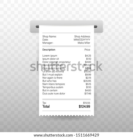 Vector Realistic 3d Paper Printed ATM Transaction Record Receipt Set Closeup Isolated on White Background