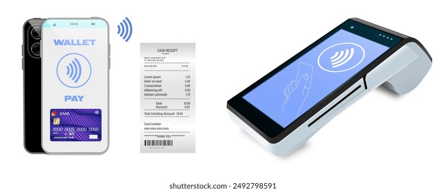 Vector Realistic 3d Payment Wi-Fi Machine, Smarthone. POS Terminal.