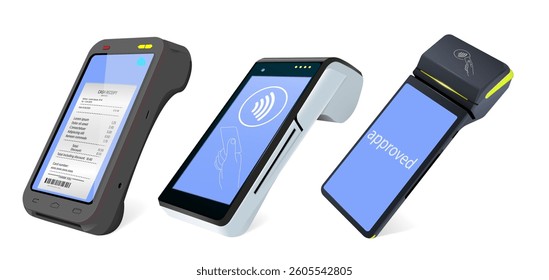 Vector Realistic 3d Payment Wi-Fi Machine, Smarthone. POS Terminal