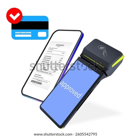 Vector Realistic 3d Payment Wi-Fi Machine, Smarthone. POS Terminal
