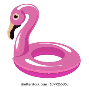 Vector realistic 3d pink flamingo, tropical bird shape inflatable swimming pool ring, tube, float. Summer vacation holiday rubber object, traveling, beach ocean. Illustration isolated white background