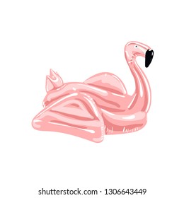Vector realistic 3d pink flamingo, tropical bird shape inflatable swimming pool ring, tube, float. Summer vacation holiday rubber object, traveling, beach ocean. Illustration isolated white background