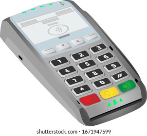 Vector Realistic 3d POS terminal, payments device, isolated on white background. Design template of bank Payment Terminal, mockup, payments device