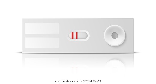 Vector Realistic 3d Pregnancy Tablet Test With Positive Result Closeup Isolated on White Background With Reflection. Design Template of Pregnant Test. Baby Planning, Motherhood Concept. Front View