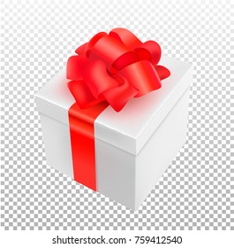 Vector realistic 3d present box with bow tie isolated on transparent background