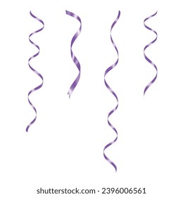 Vector realistic 3d purple silk or satin ribbons set.