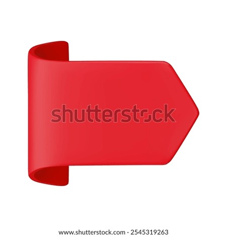 Vector Realistic 3d Red Bookmark Ribbon icon. Cute decorative folded horizontal sticker. Cartoon 3d ribbon tag for sale banner, price tag, advert design element, game, app, label.