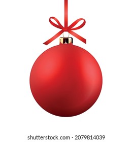 Vector Realistic 3d Red Christmas Glass Ball with Silk Red Bow, Mock-up Closeup Isolated. Design Template of Xmas and New Year Tree Toy Decoration Ball for Mockup. Front View