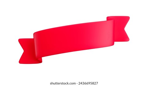 Vector Realistic 3d Red Ribbon isolated on white background. Vintage design element, decorative sticker. Cartoon 3d shiny diagonal ribbon for sale banner, advert, game, app.