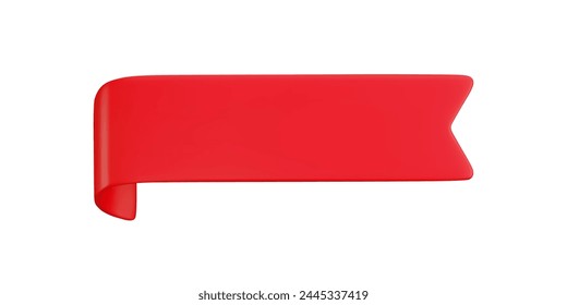 Vector Realista 3d cinta roja en aislado sobre fondo blanco. Elemento de diseño de Antiguas, etiqueta engomada recta decorativa. Cartoon 3d ribbon tag para la venta Anuncio, Precio tag, anuncio, juego, App, etiqueta.