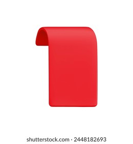 Vector Realistic 3d Red Ribbon isolated on white background. Vintage design element, decorative simple bookmark sticker. Cartoon 3d ribbon tag for sale banner, price tag, advert, game, app, label.
