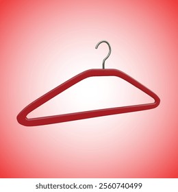 Vector Realistic 3D Render of Red Plastic Clothes Hanger with Shiny Metallic White Hook