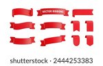 Vector Realistic 3d Ribbons set. Cartoon 3d colorful ribbons collection isolated on white background. Vintage design element, decorative sticker. Cute folded ribbon for sale banner, advert, game, app.