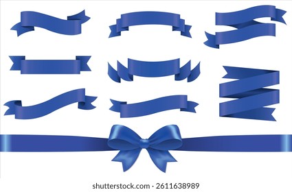 Vector Realistic 3d Ribbons and tags set. Cartoon 3d blue ribbons collection on white background. Vintage design element, decorative sticker. Cute folded ribbon for sale banner, advert, game, app