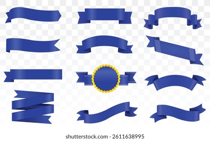 Vector Realistic 3d Ribbons and tags set. Cartoon 3d blue ribbons collection on white background. Vintage design element, decorative sticker. Cute folded ribbon for sale banner, advert, game, app