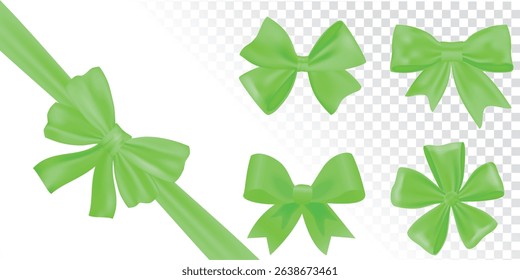 Vector Realistic 3d Ribbons and tags set. Cartoon 3d green ribbons collection on white background. Vintage design element, decorative sticker. Cute folded ribbon for sale banner, advert, game, app