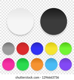 Vector Realistic 3d Round Adhesive Colored Blank Paper Sticker Icon Set Closeup Isolated on Transparent Background. Design Template of Paper Circles for Mockup, Price Tags, Labels