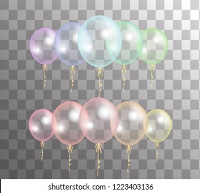 Vector Realistic 3d Set Balloons Transparent On Png Background. Element For Your Party Composition