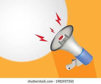 Vector realistic 3d simple megaphone with speech bubble on orange background. Design template, banner, network. Speaker sign. Announcement, attention concept