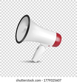 Vector Realistic 3d Simple White Megaphone Icon Closeup Isolated on Transparent Background. Design Template for Banner, Web