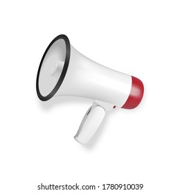 Vector Realistic 3d Simple White Megaphone Icon Closeup Isolated on Transparent Background. Design Template for Banner, Web. Top View